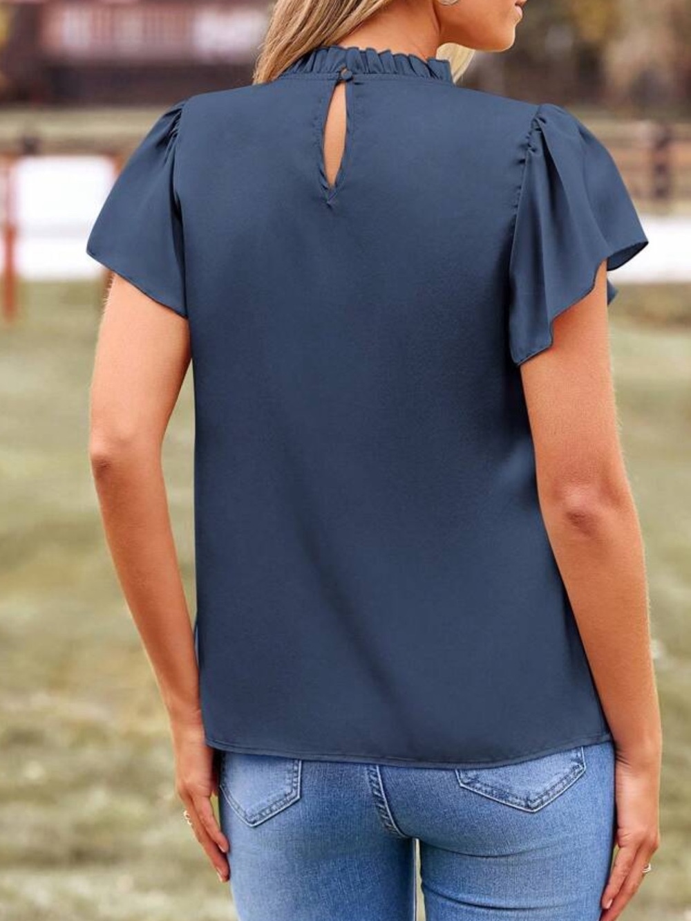 Grayish Blue Ruffle Blouse - Picture 2 of 6